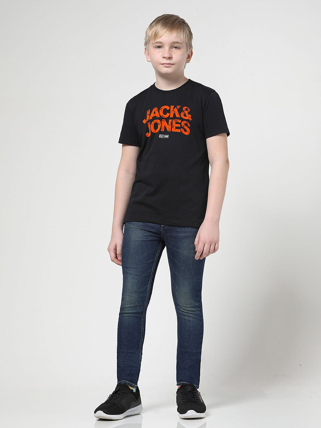 Boys Black Logo Print Crew Neck T-shirt