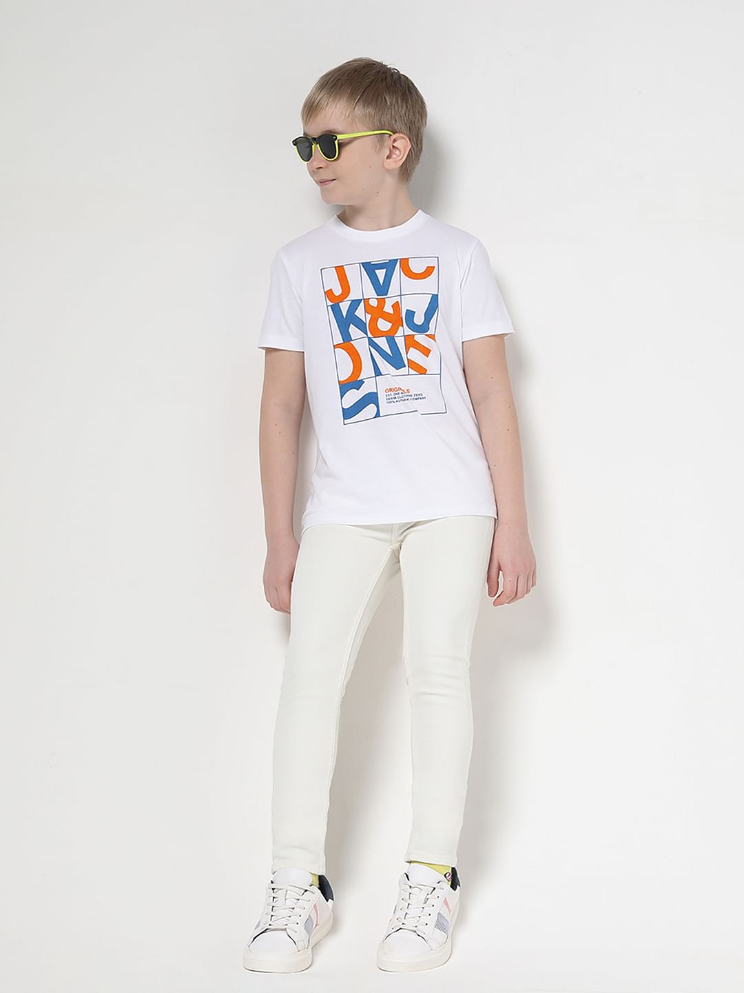 Boys White Puzzle Logo Print T-shirt - 4/5Y