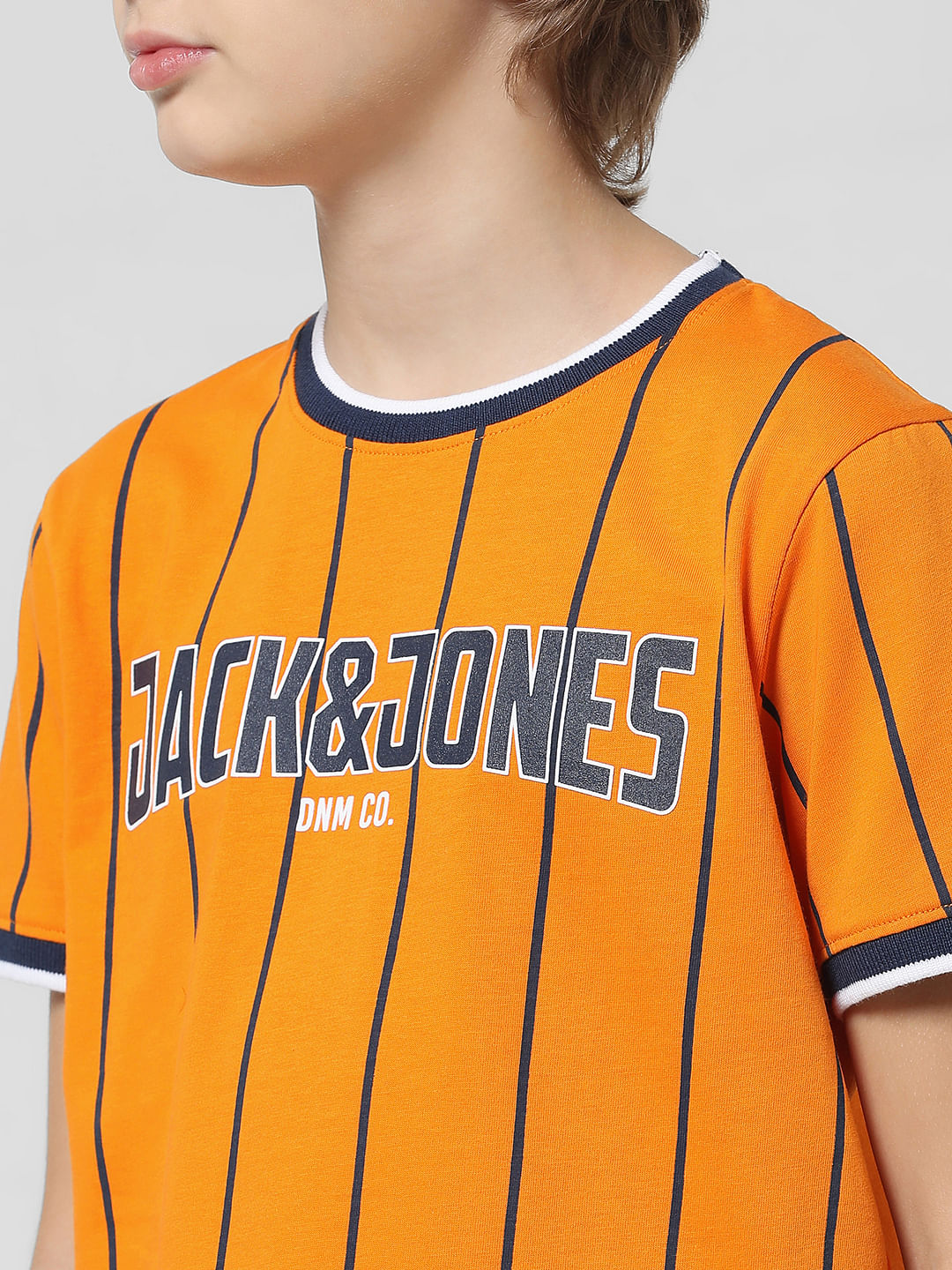 Orange Striped Crew Neck T-shirt