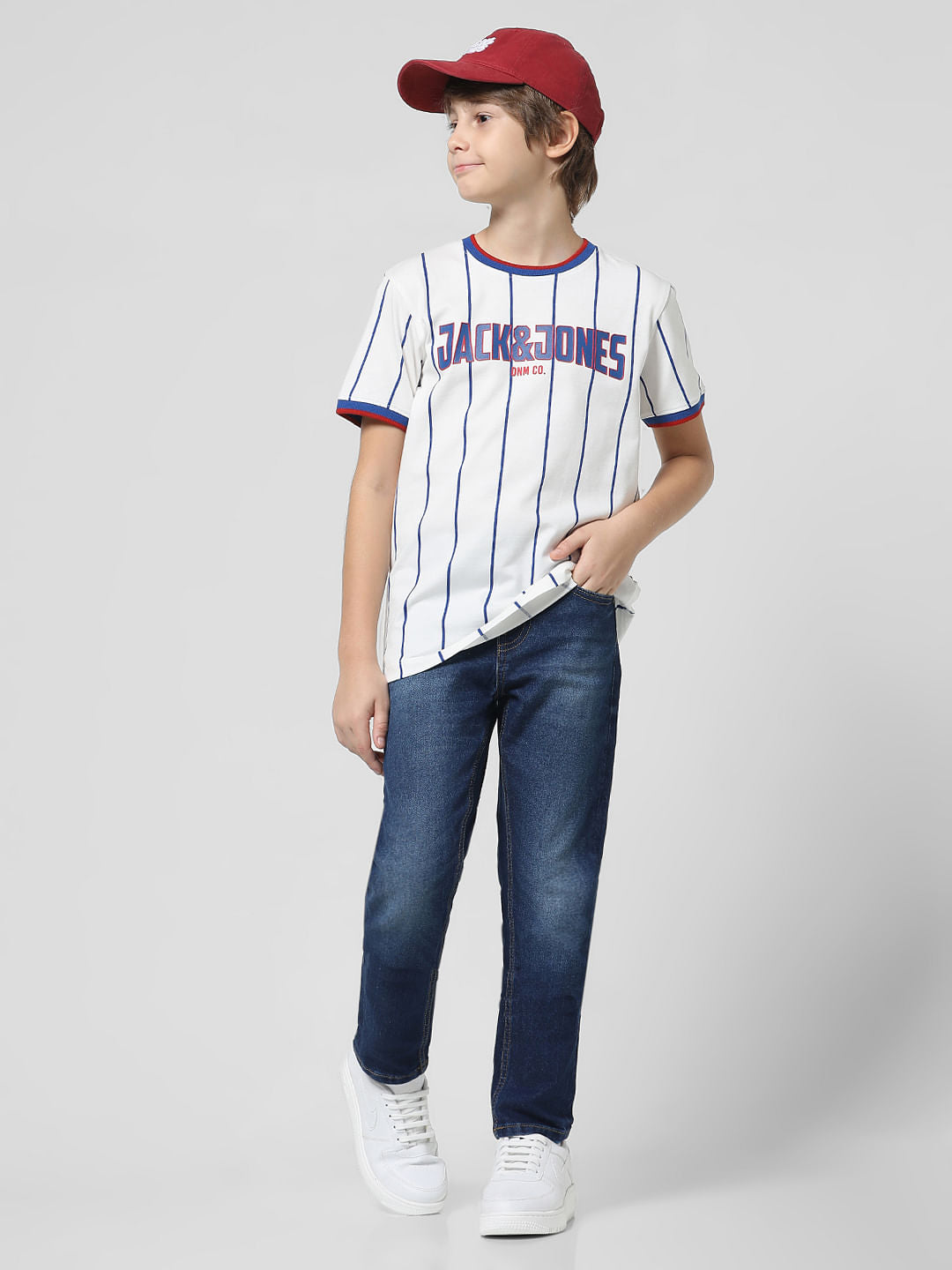 White Striped Crew Neck T-shirt - 4/5Y