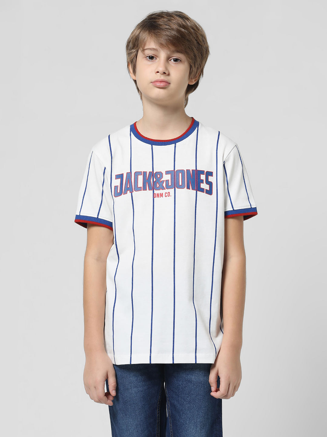 White Striped Crew Neck T-shirt