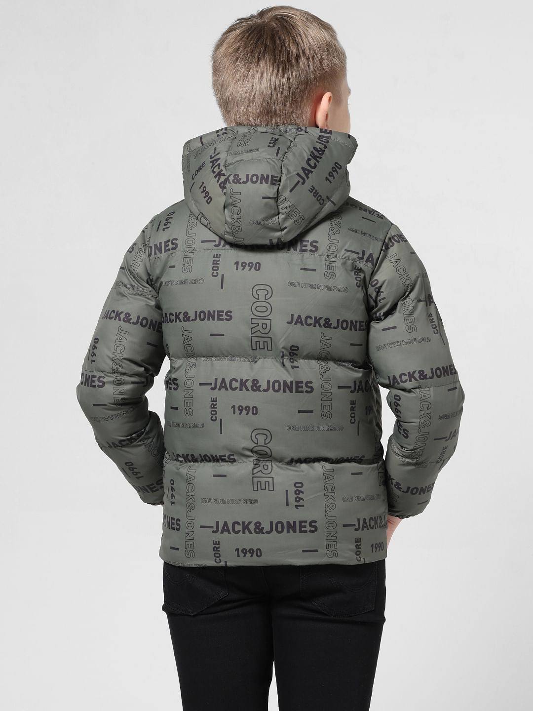 Green Logo Print Puffer Jacket
