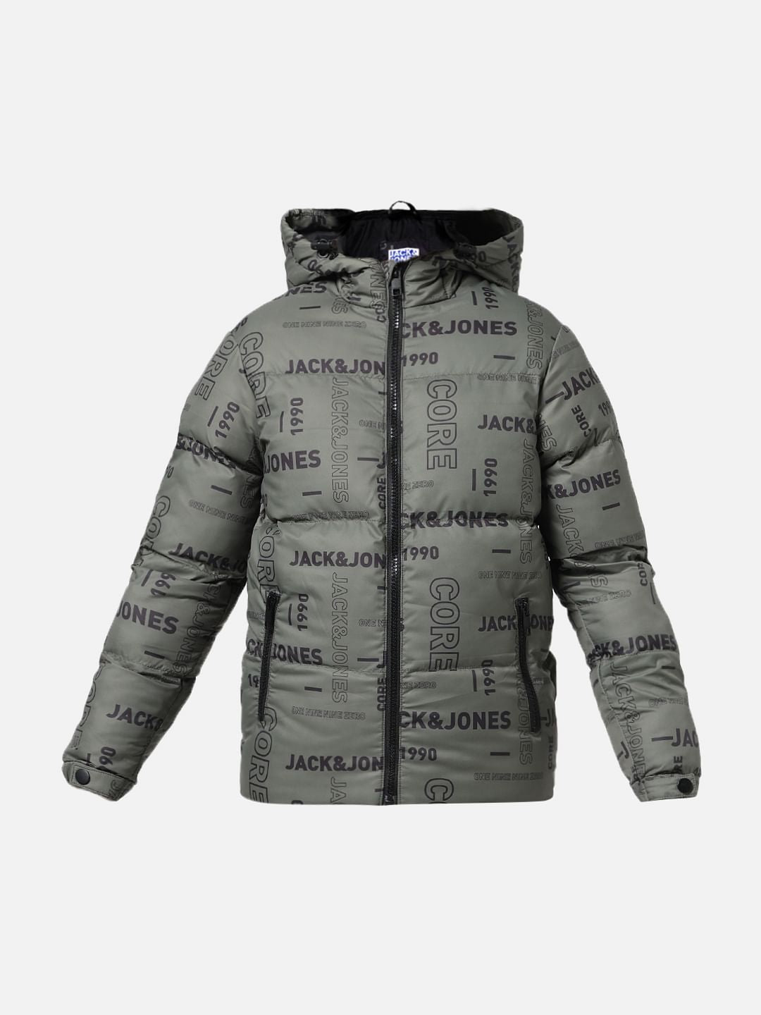 Green Logo Print Puffer Jacket