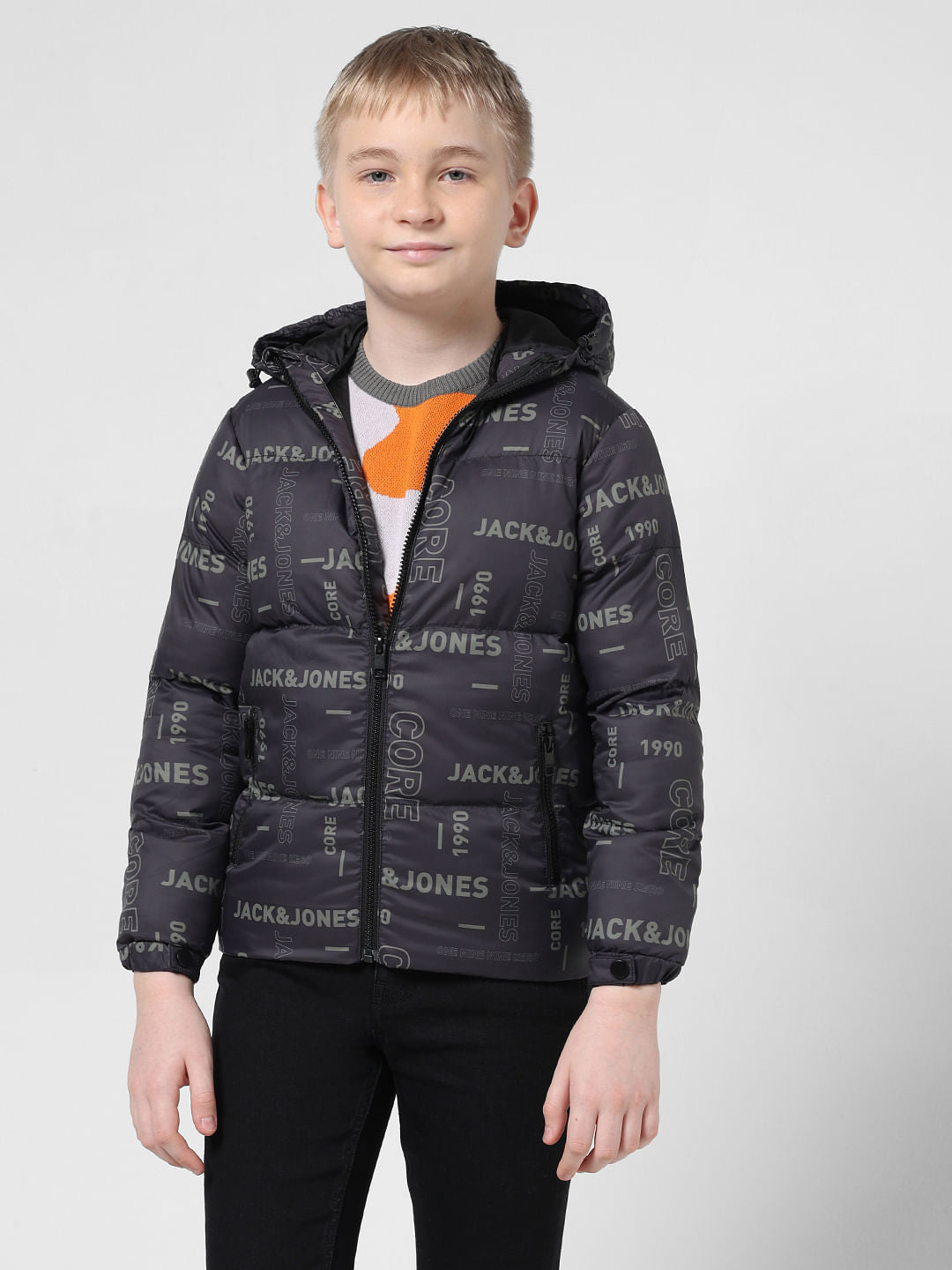 Black Logo Print Puffer Jacket