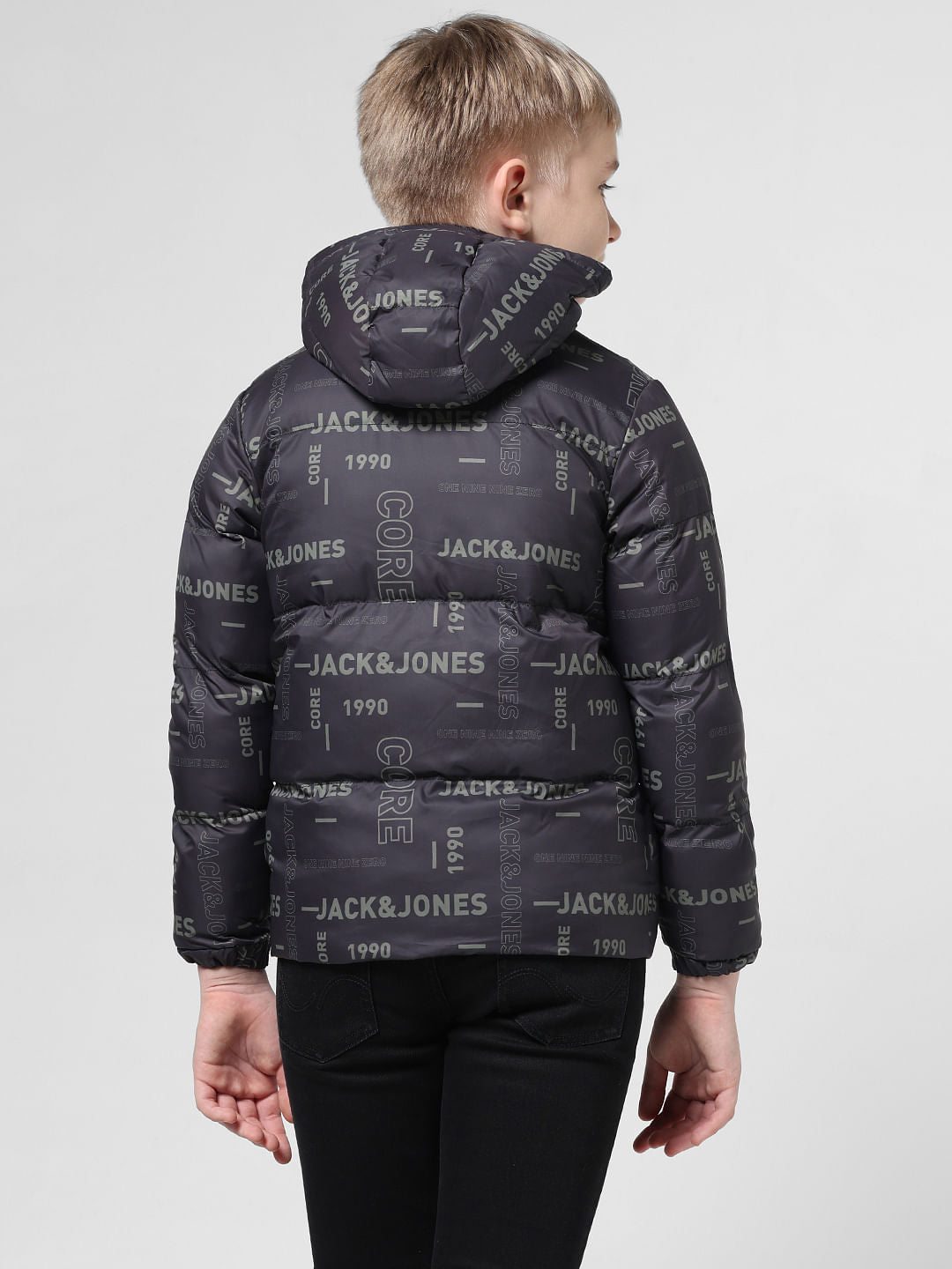 Black Logo Print Puffer Jacket
