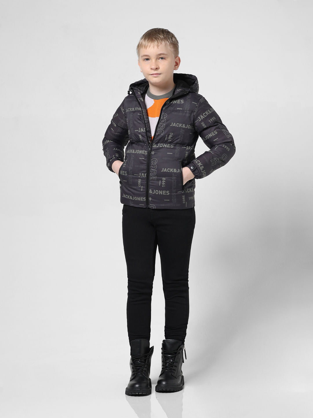 Black Logo Print Puffer Jacket