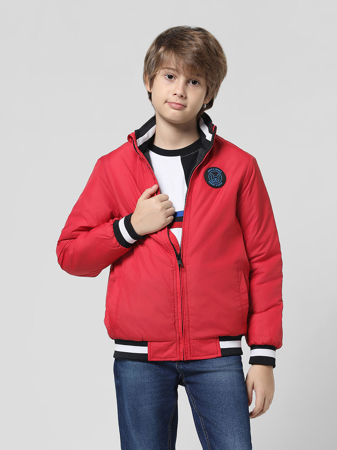 Red Contrast Tipping Jacket - 4/5Y