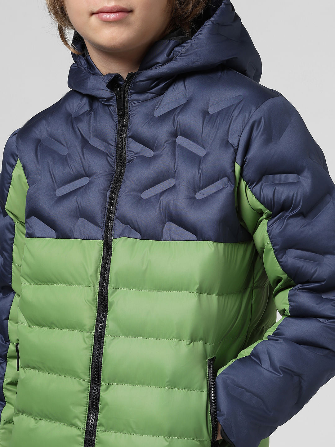 JUNIOR BOYS Blue Colourblocked Puffer Jacket
