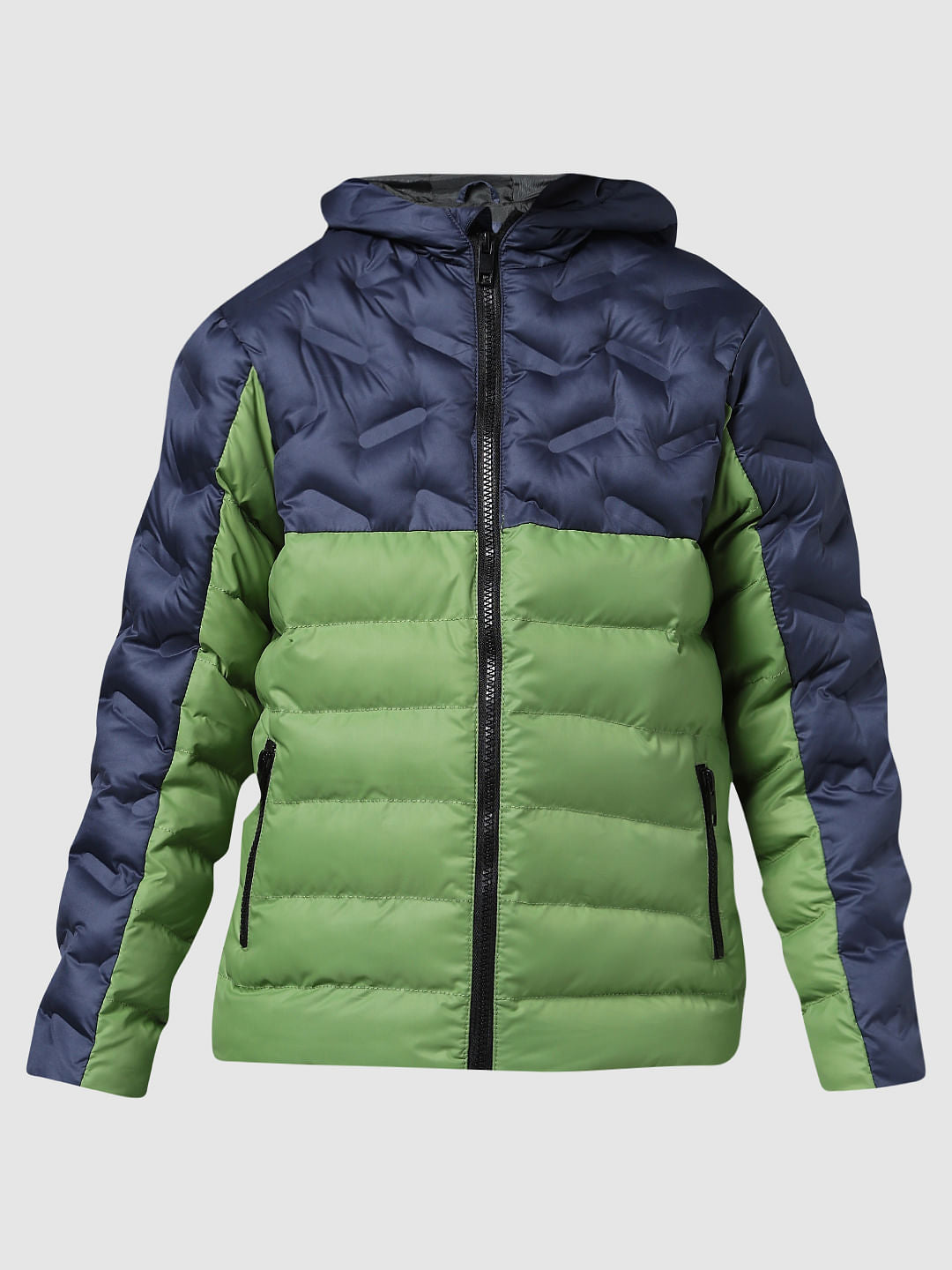 JUNIOR BOYS Blue Colourblocked Puffer Jacket