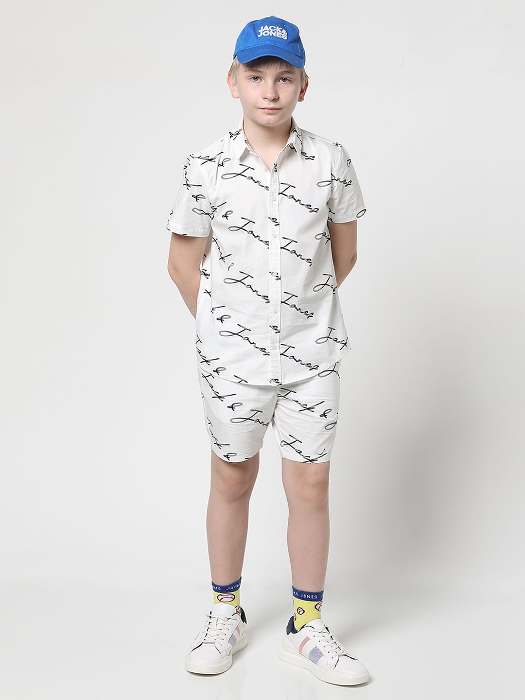 Boys White Logo Print Short Sleeves Shirt - 4/5Y