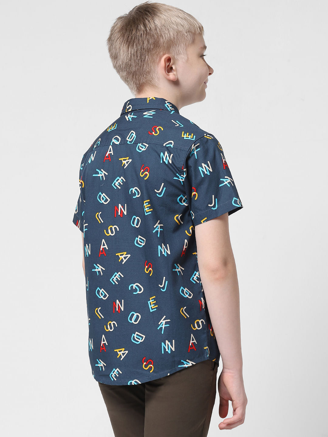 JUNIOR BOYS Blue Printed Short Sleeves Shirt