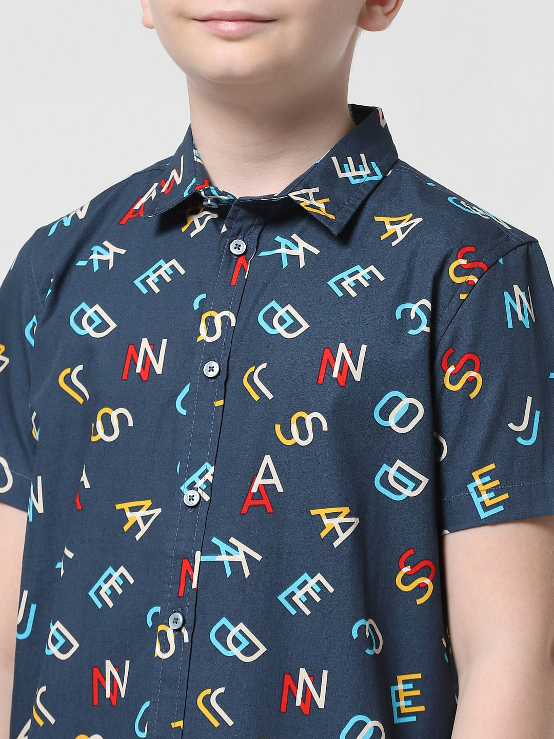 JUNIOR BOYS Blue Printed Short Sleeves Shirt