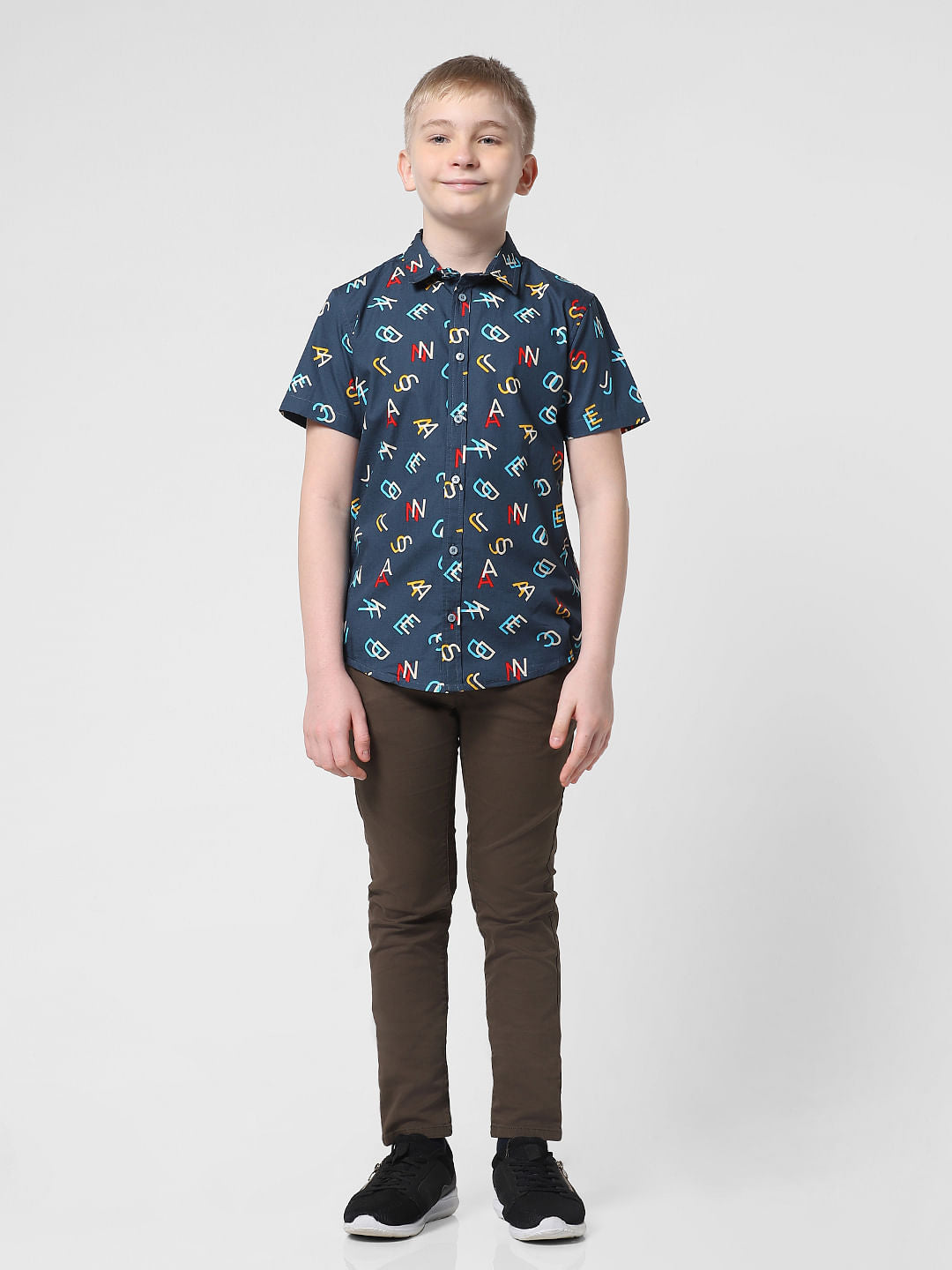 JUNIOR BOYS Blue Printed Short Sleeves Shirt