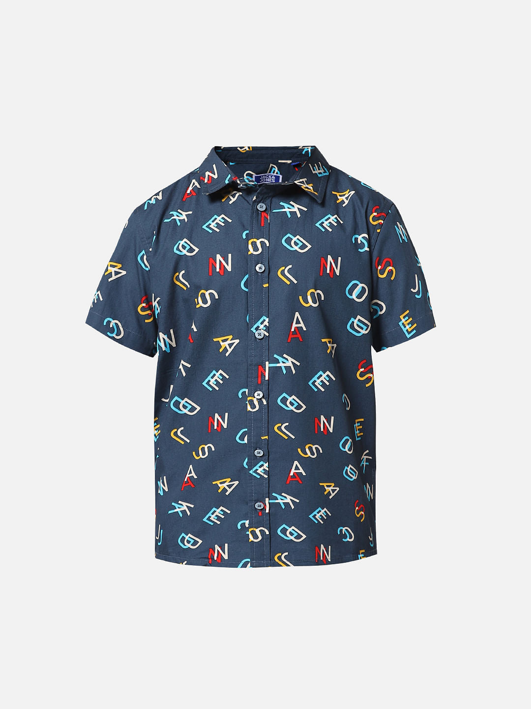 JUNIOR BOYS Blue Printed Short Sleeves Shirt