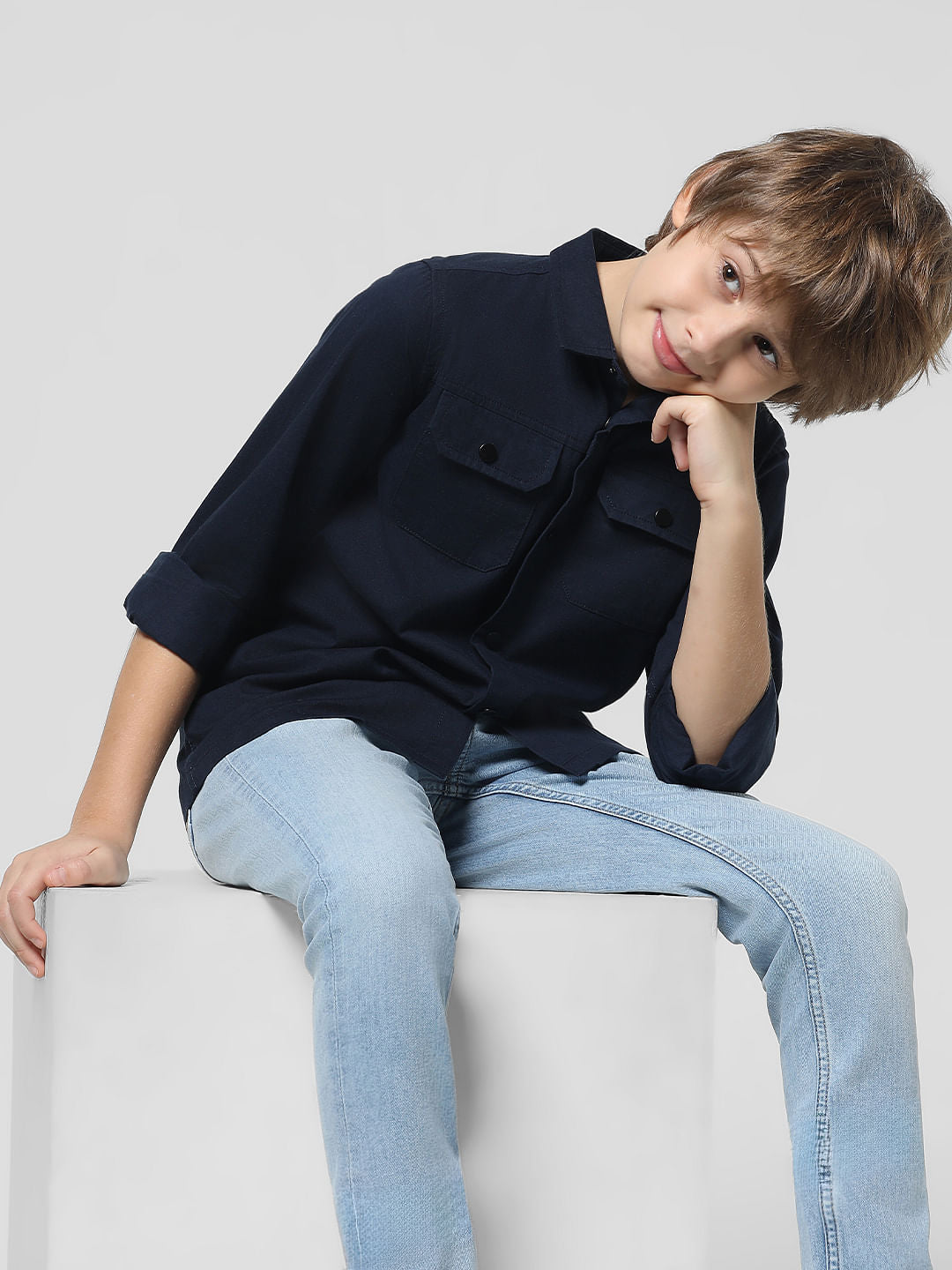 Dark Blue Patch Pocket Full Sleeves Shirt - 4/5Y