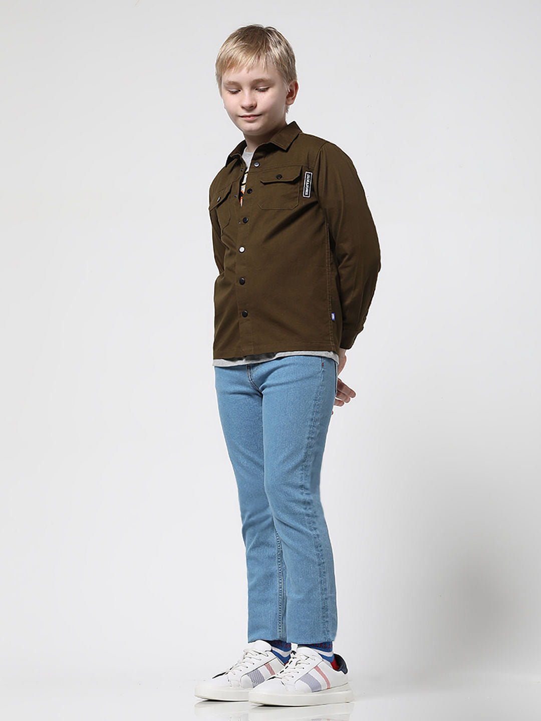 Boys Brown Patch Pocket Full Sleeves Shirt - 4/5Y