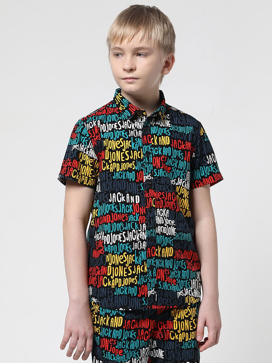 Boys Blue Logo Print Shirt