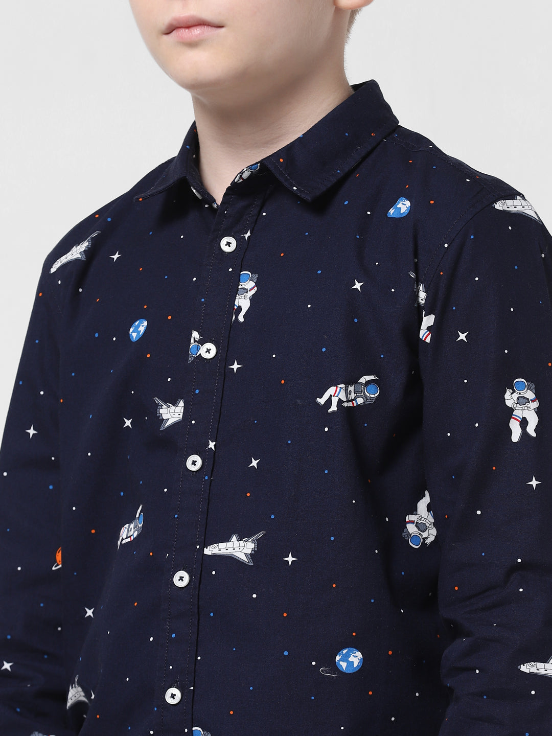 JUNIORS Blue Regular Fit All-Over Print Shirts
