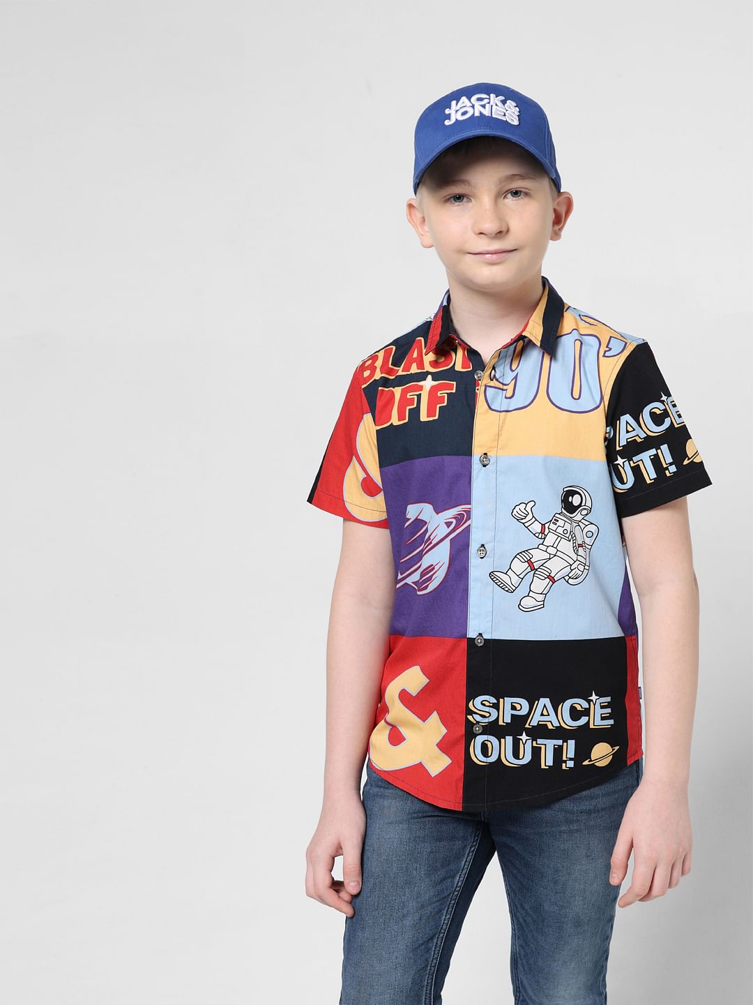 Blue Astronaut Print Colourblocked Shirt - 4/5Y