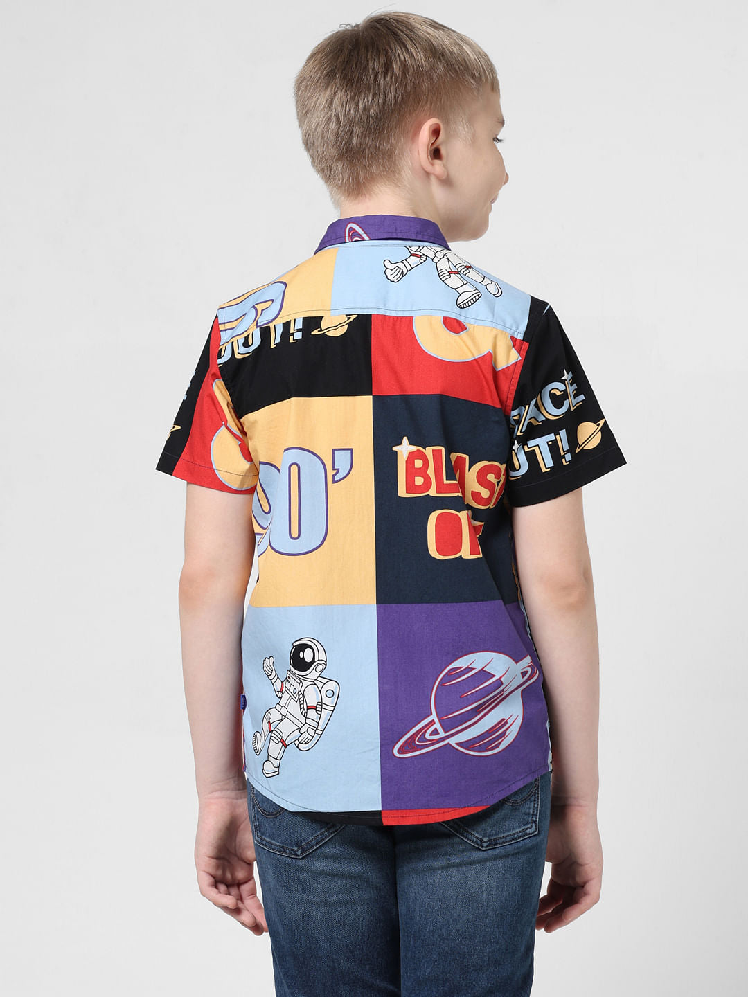 Blue Astronaut Print Colourblocked Shirt