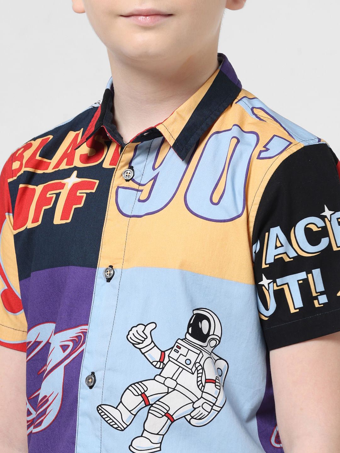 Blue Astronaut Print Colourblocked Shirt