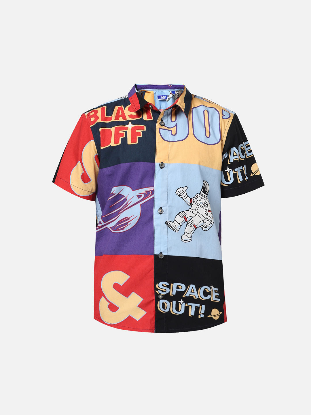 Blue Astronaut Print Colourblocked Shirt