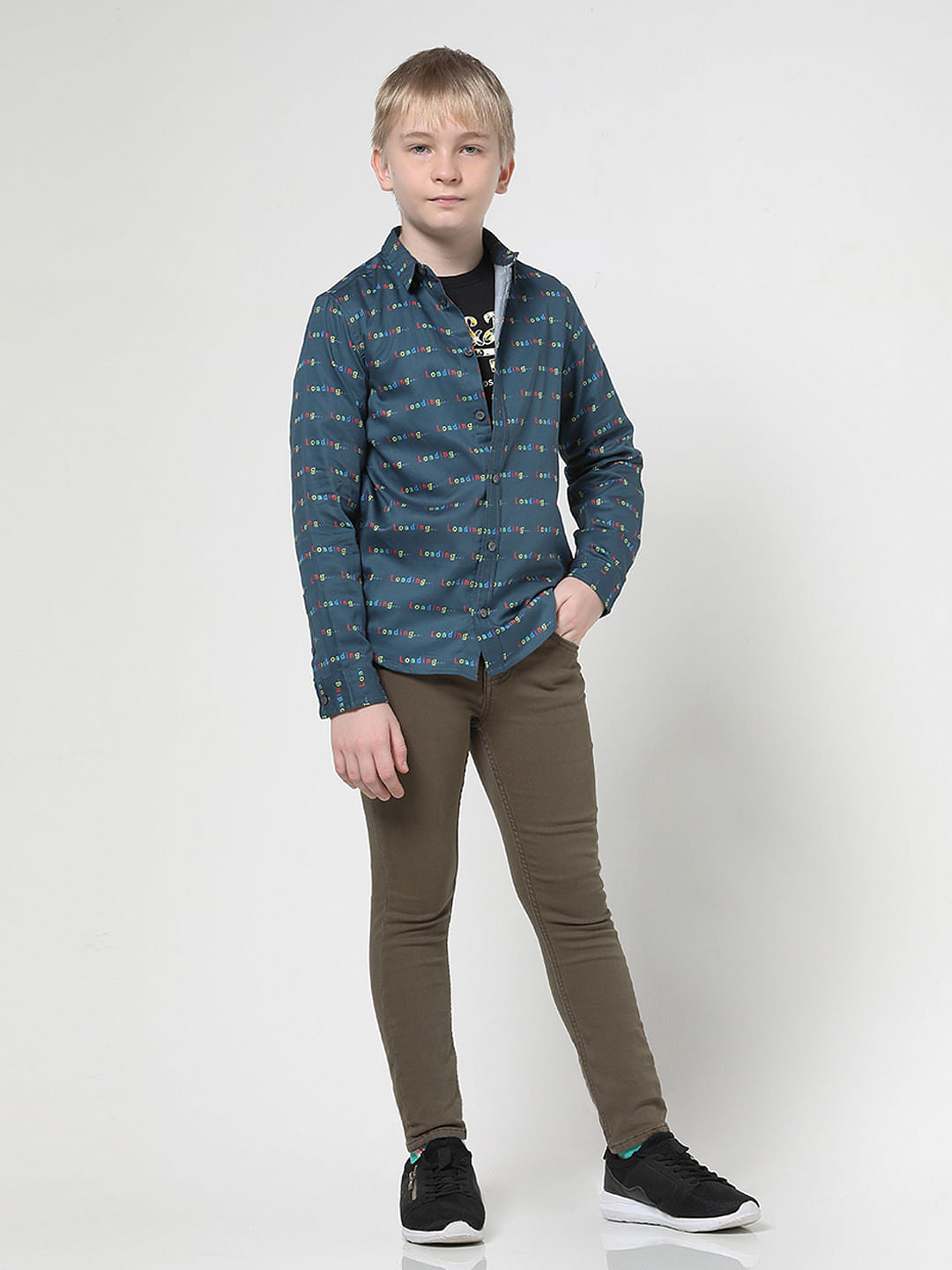 Boys Blue Printed Full Sleeves Shirt - 4/5Y