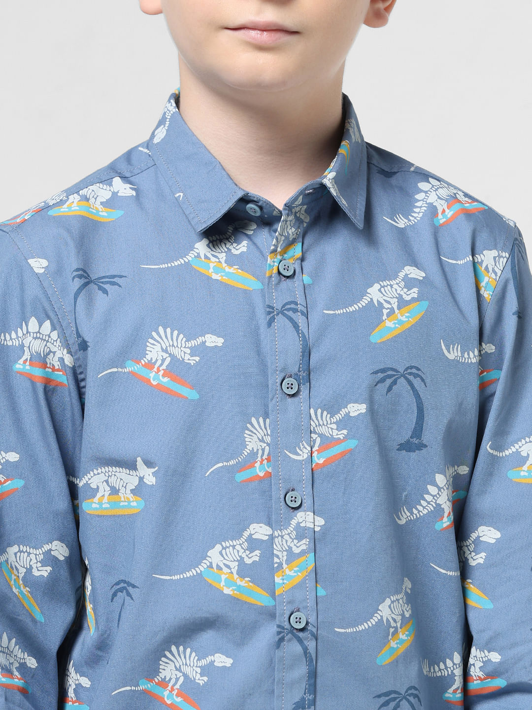 JUNIOR BOYS Blue Printed Full Sleeves Shirt