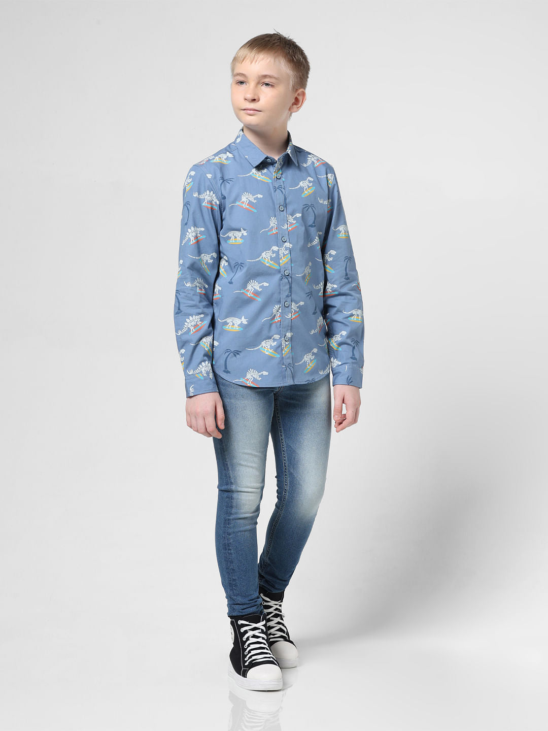 JUNIOR BOYS Blue Printed Full Sleeves Shirt