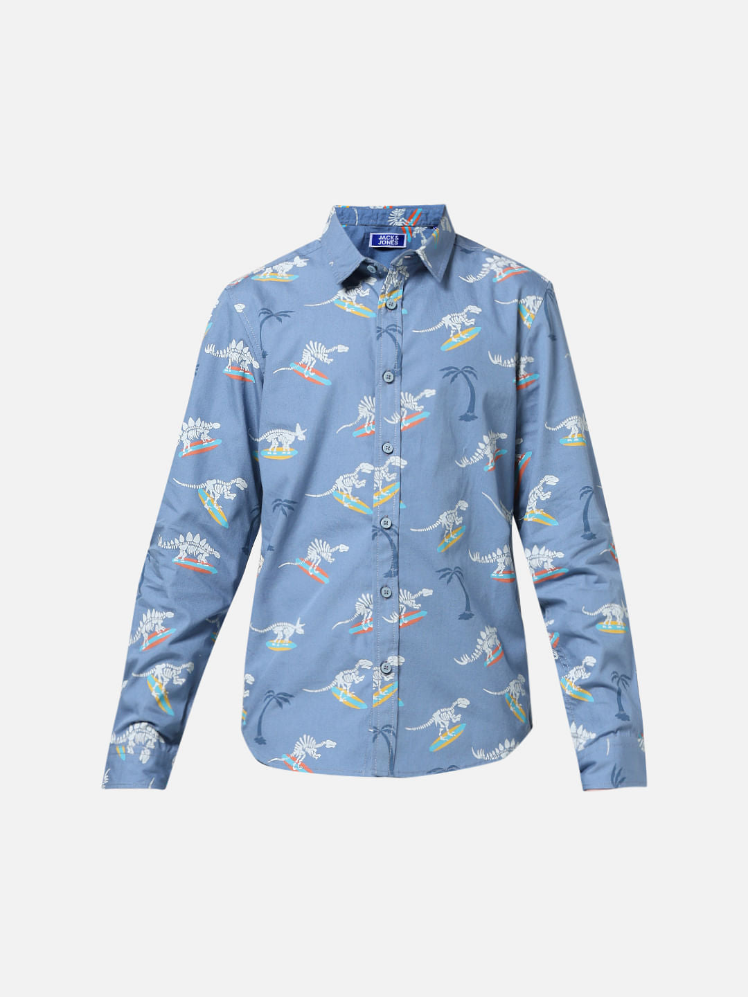 JUNIOR BOYS Blue Printed Full Sleeves Shirt