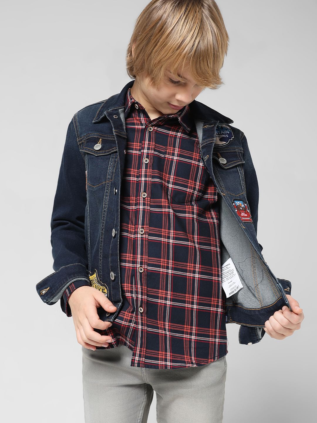JUNIOR BOYS Red Check Full Sleeves Shirt - 4/5Y