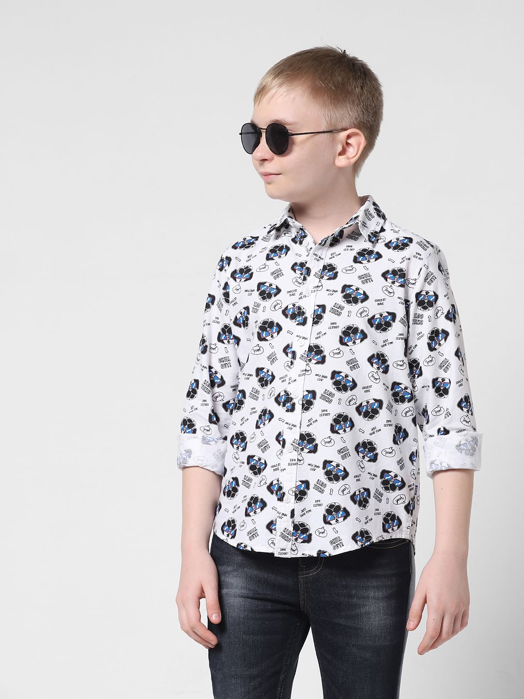 White Printed Full Sleeves Shirt - 4/5Y