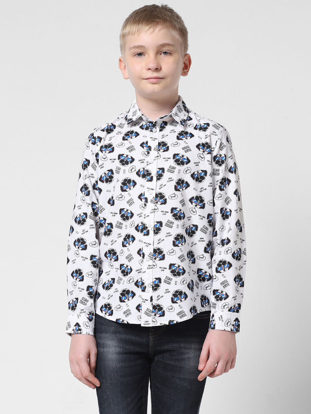 White Printed Full Sleeves Shirt