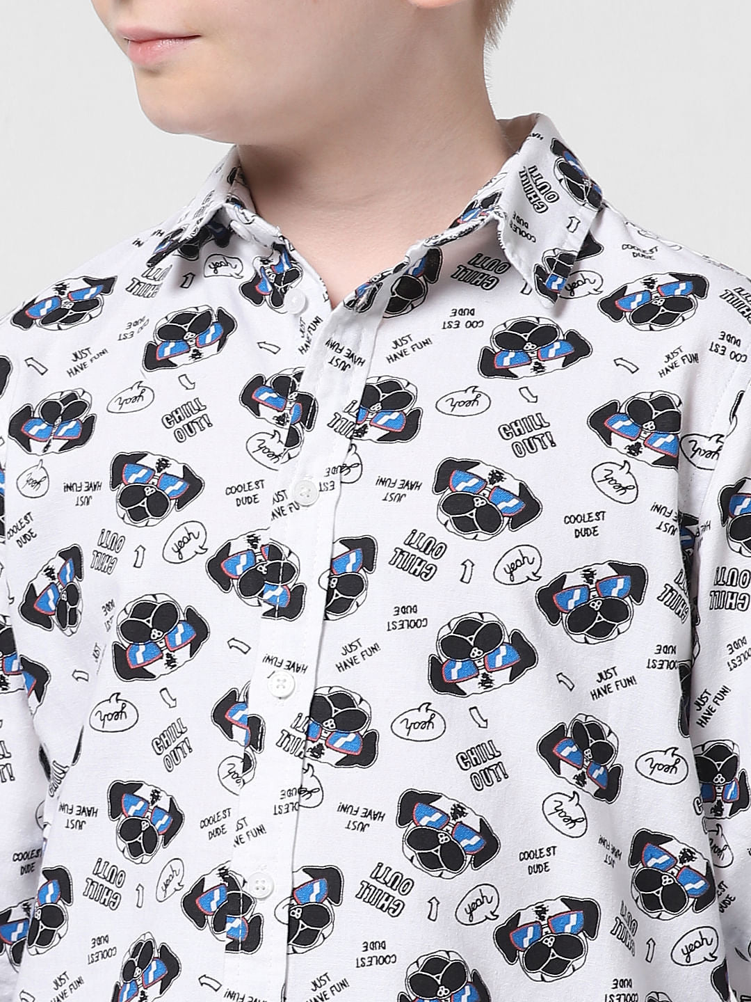 White Printed Full Sleeves Shirt