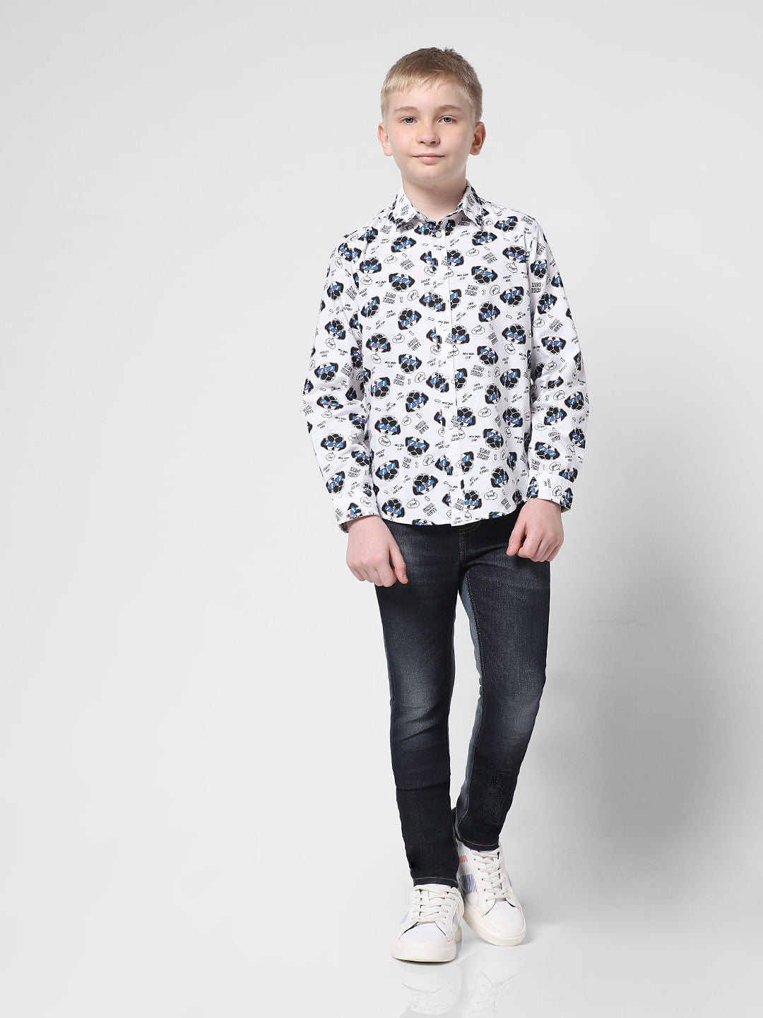 White Printed Full Sleeves Shirt