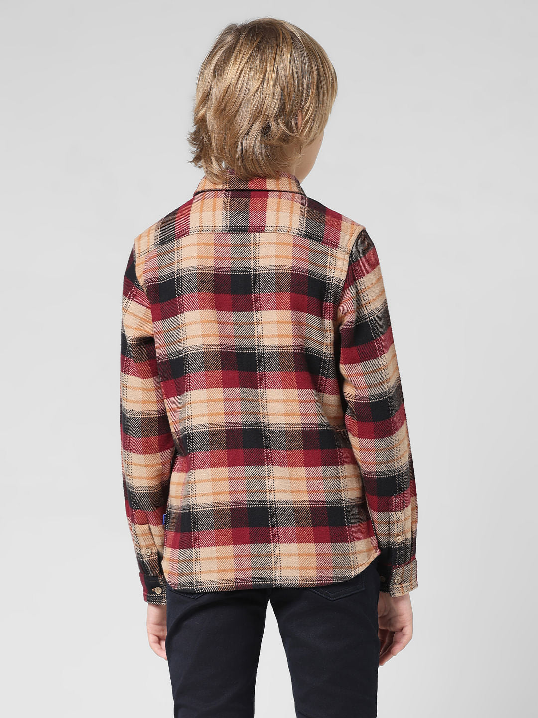 JUNIOR BOYS Beige Check Full Sleeves Shirt