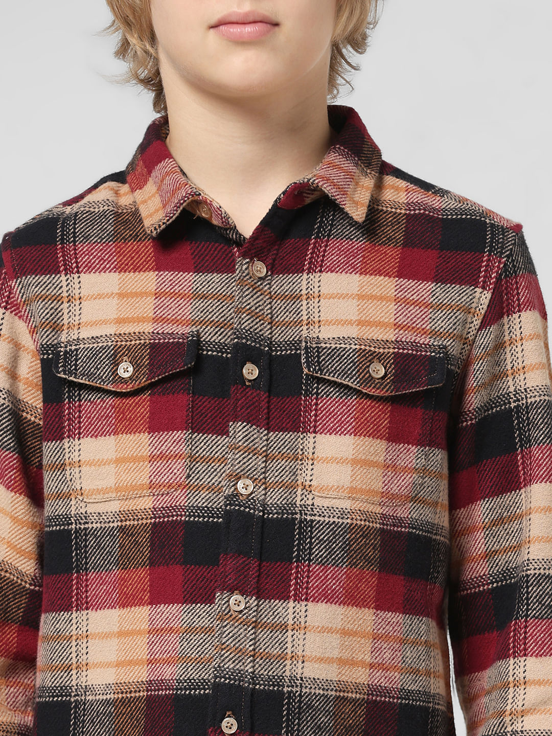 JUNIOR BOYS Beige Check Full Sleeves Shirt