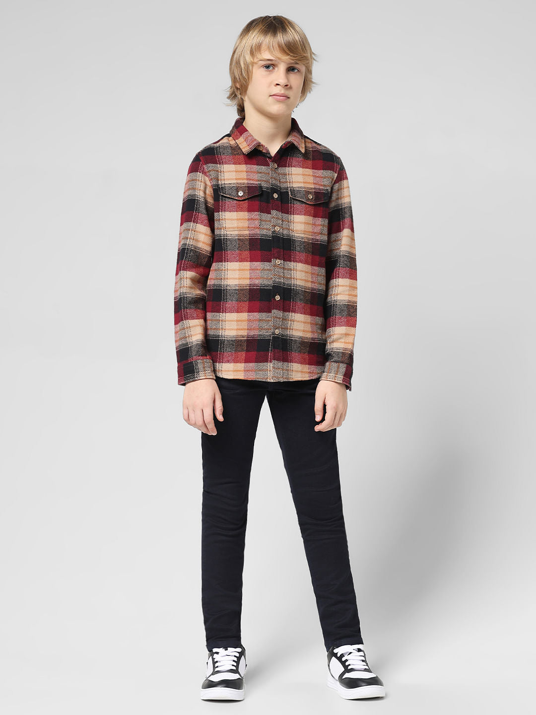 JUNIOR BOYS Beige Check Full Sleeves Shirt
