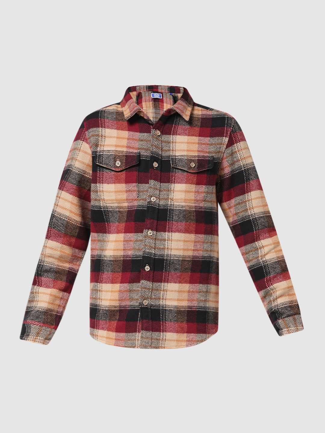 JUNIOR BOYS Beige Check Full Sleeves Shirt