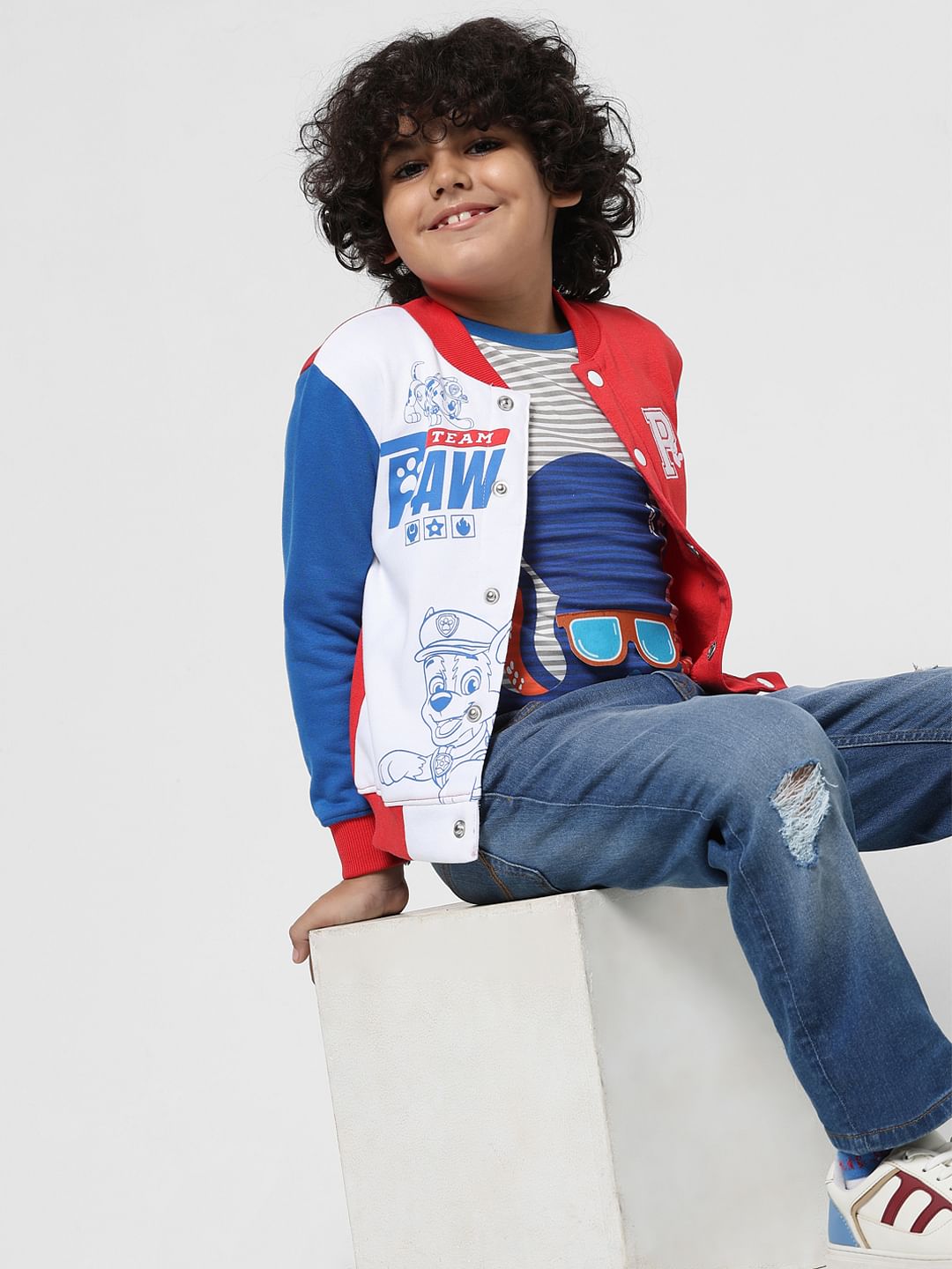 JACK&JONES X PAW PATROL Red Colourblocked Bomber Jacket - 4/5Y