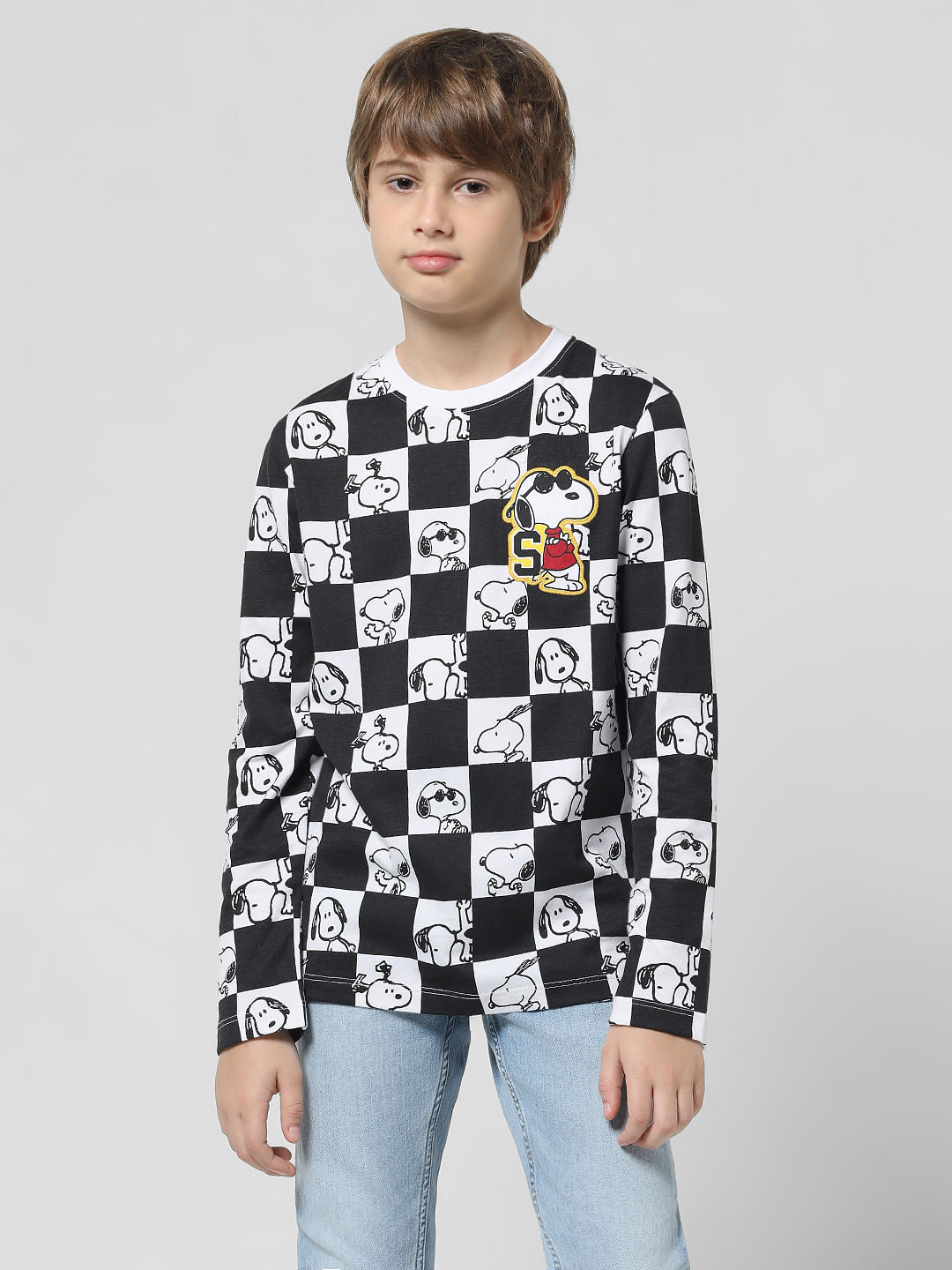 x Peanuts White Chess Print Crew Neck T-shirt