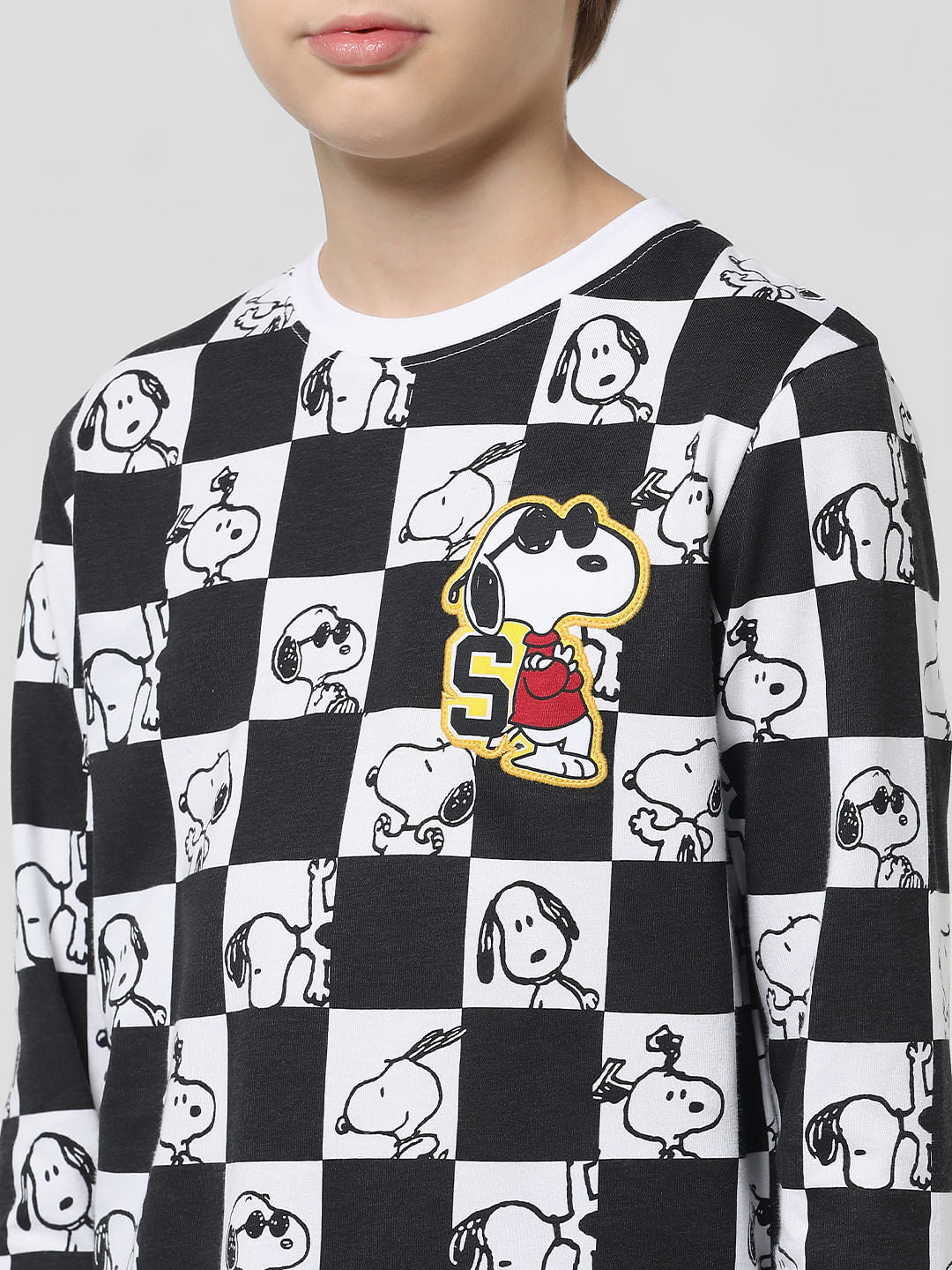 x Peanuts White Chess Print Crew Neck T-shirt
