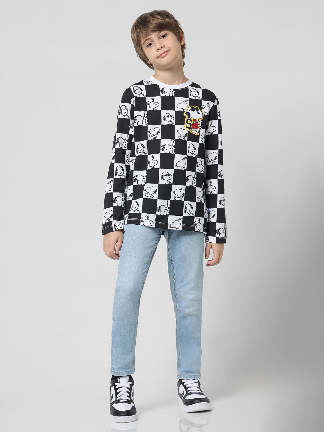 x Peanuts White Chess Print Crew Neck T-shirt