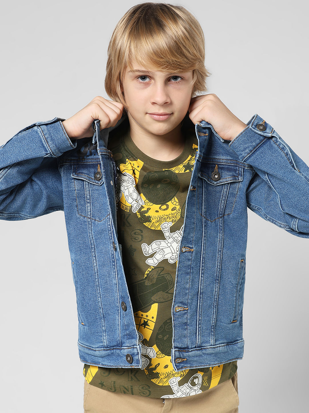 JUNIOR BOYS Green Space Print T-shirt