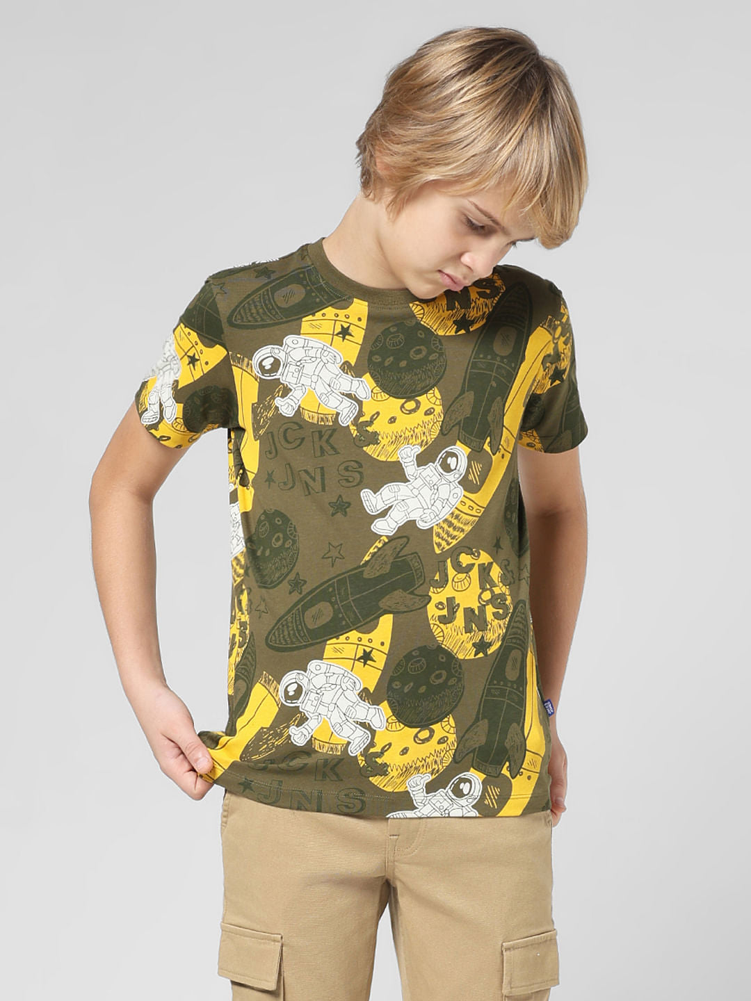JUNIOR BOYS Green Space Print T-shirt