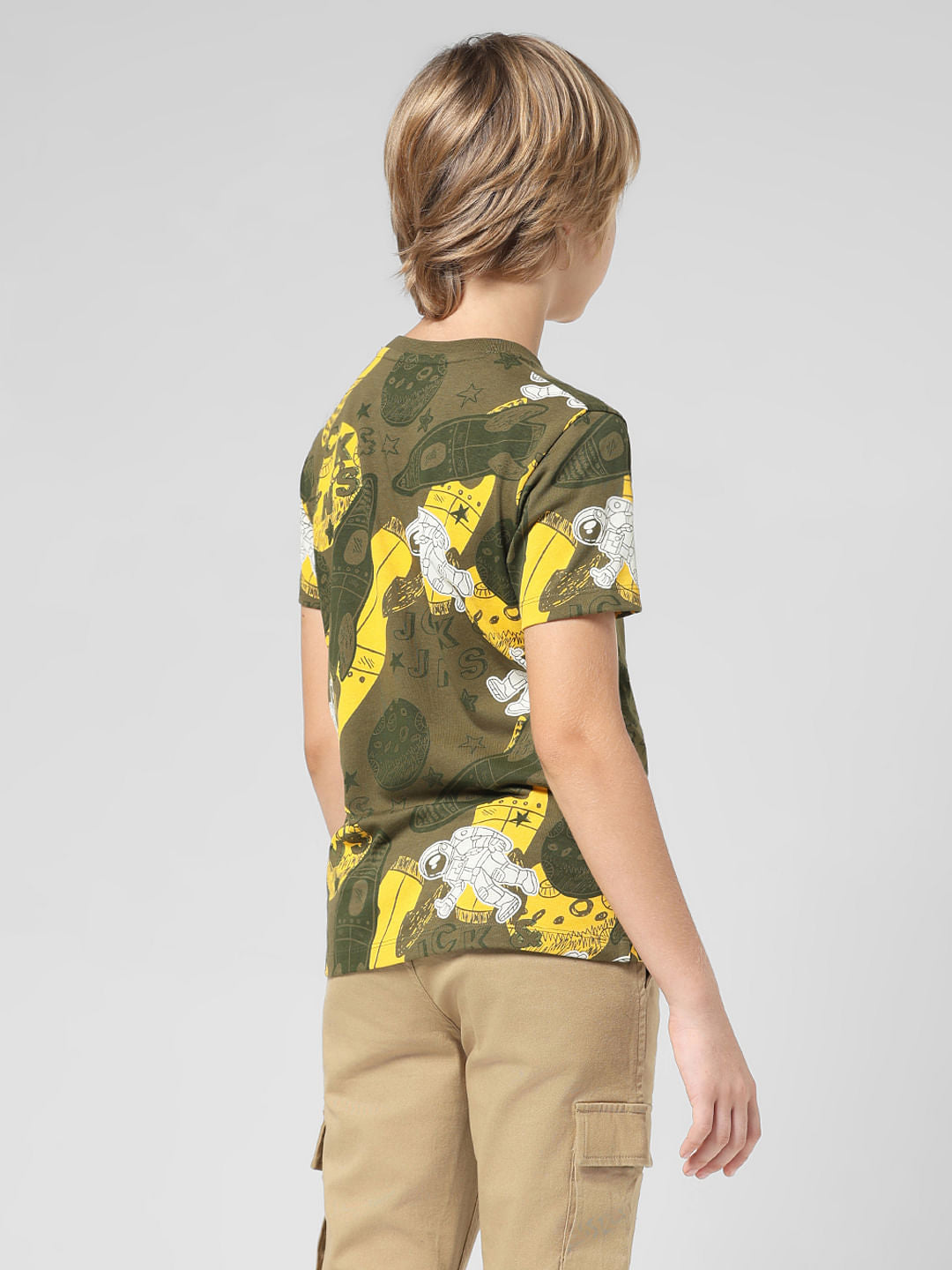 JUNIOR BOYS Green Space Print T-shirt