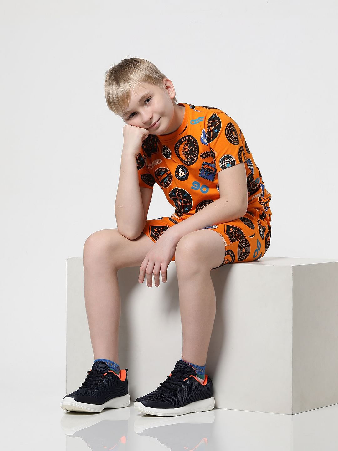 Boys Orange Space Print Crew Neck T-shirt - 4/5Y