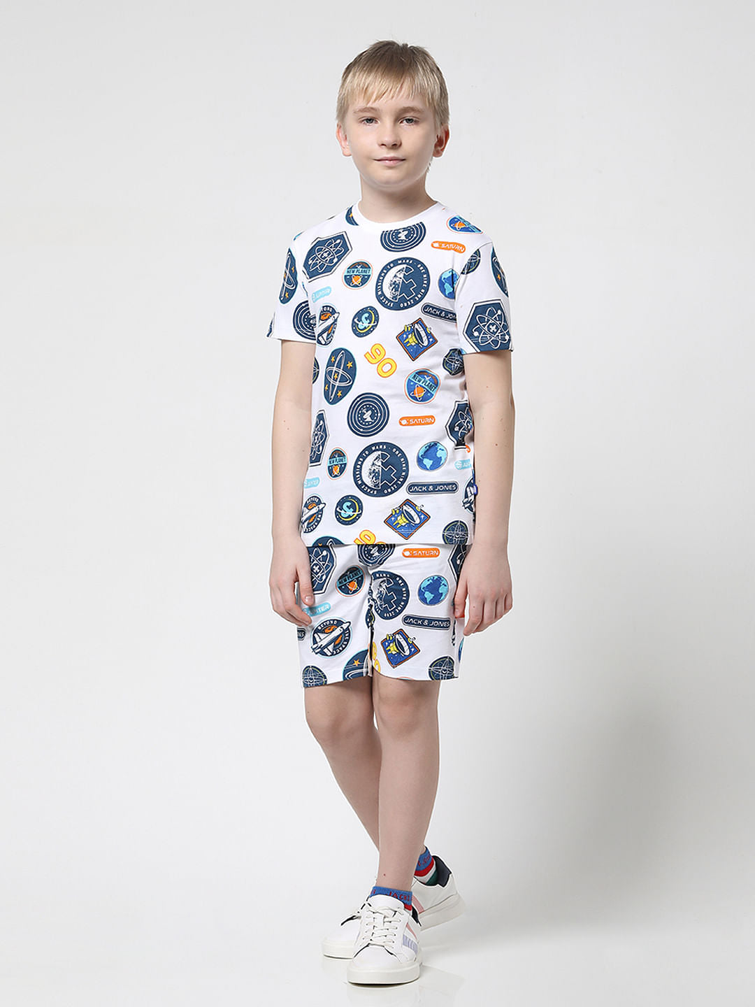 Boys White Space Print Co-ord Set T-shirt