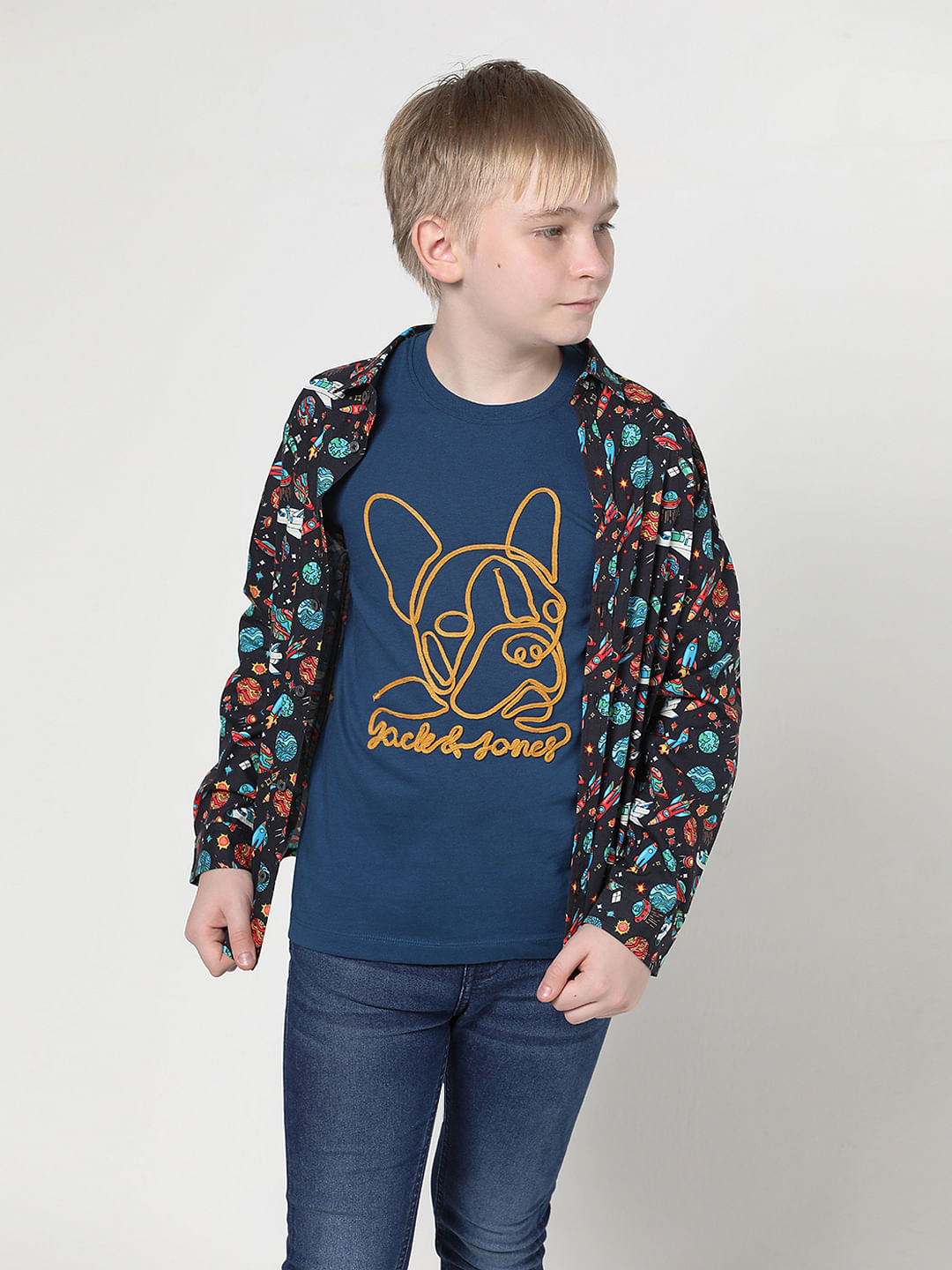 Boys Blue Mascot Logo Print T-shirt