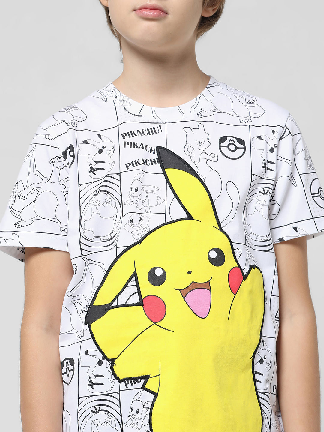 x Pok  mon White Printed Crew Neck T-shirt